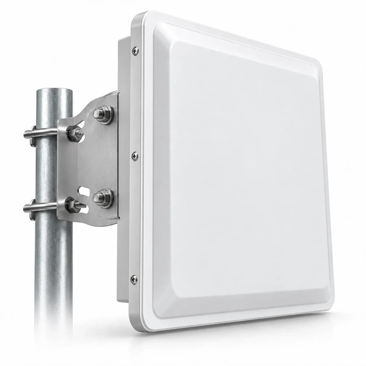 White UHF long-range reader panel on a pole mount