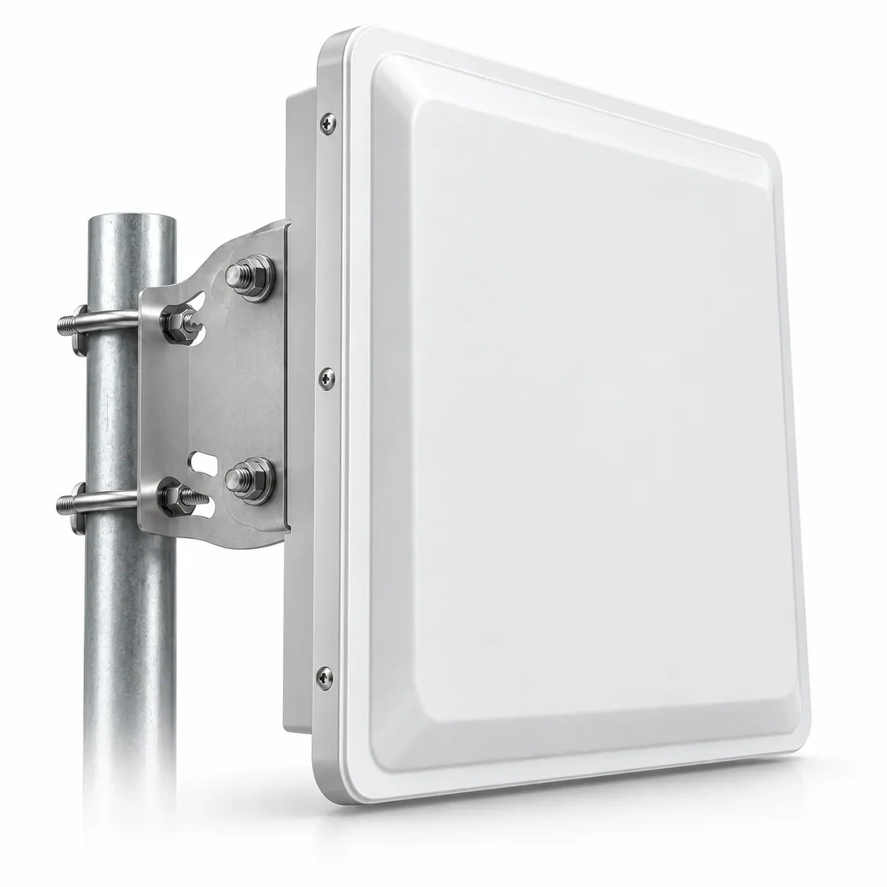 White UHF long-range reader panel on a pole mount